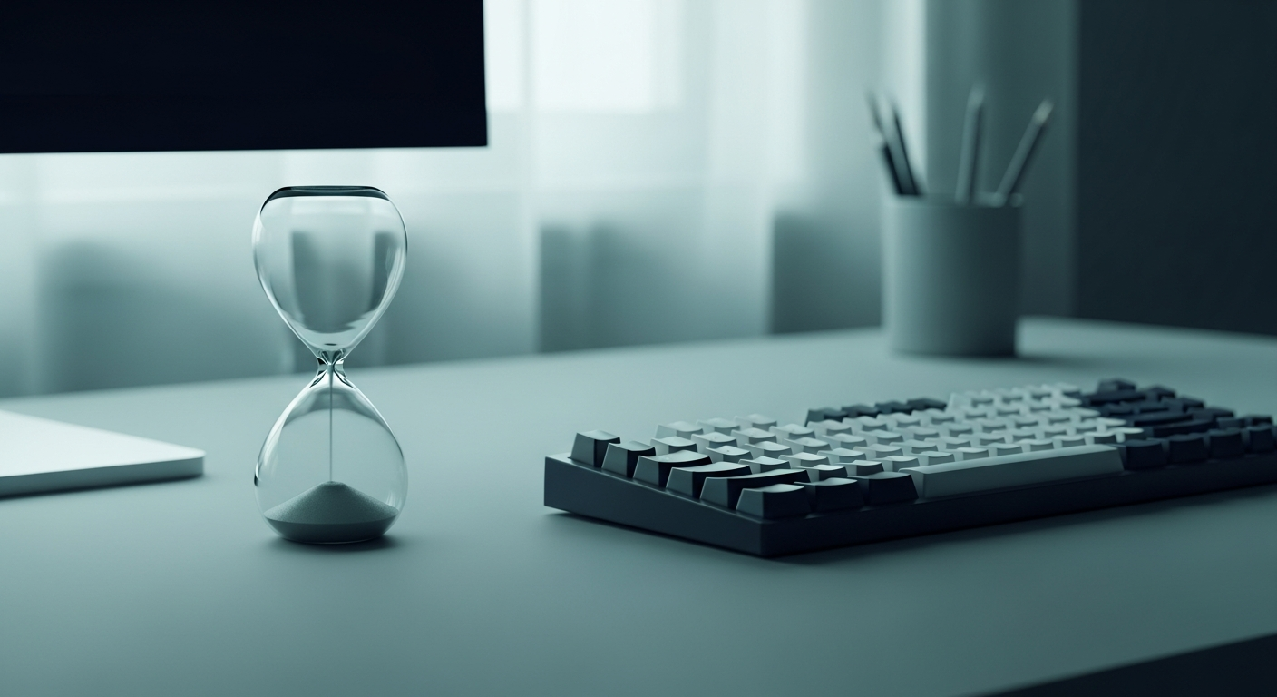 自動化で浮いた時間を表す砂時計とキーボード