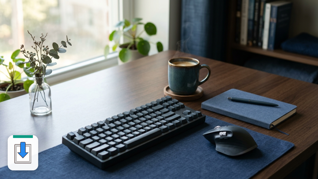 Cliborの使い方と設定を試すためのキーボードとマウスが置かれたデスク