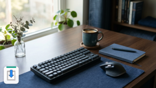 Cliborの使い方と設定を試すためのキーボードとマウスが置かれたデスク
