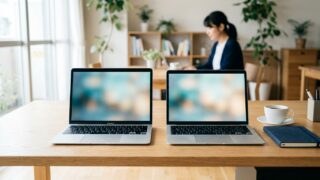 自動保存の上書き事故を象徴する、同じデスクに並んだ2台のノートPC