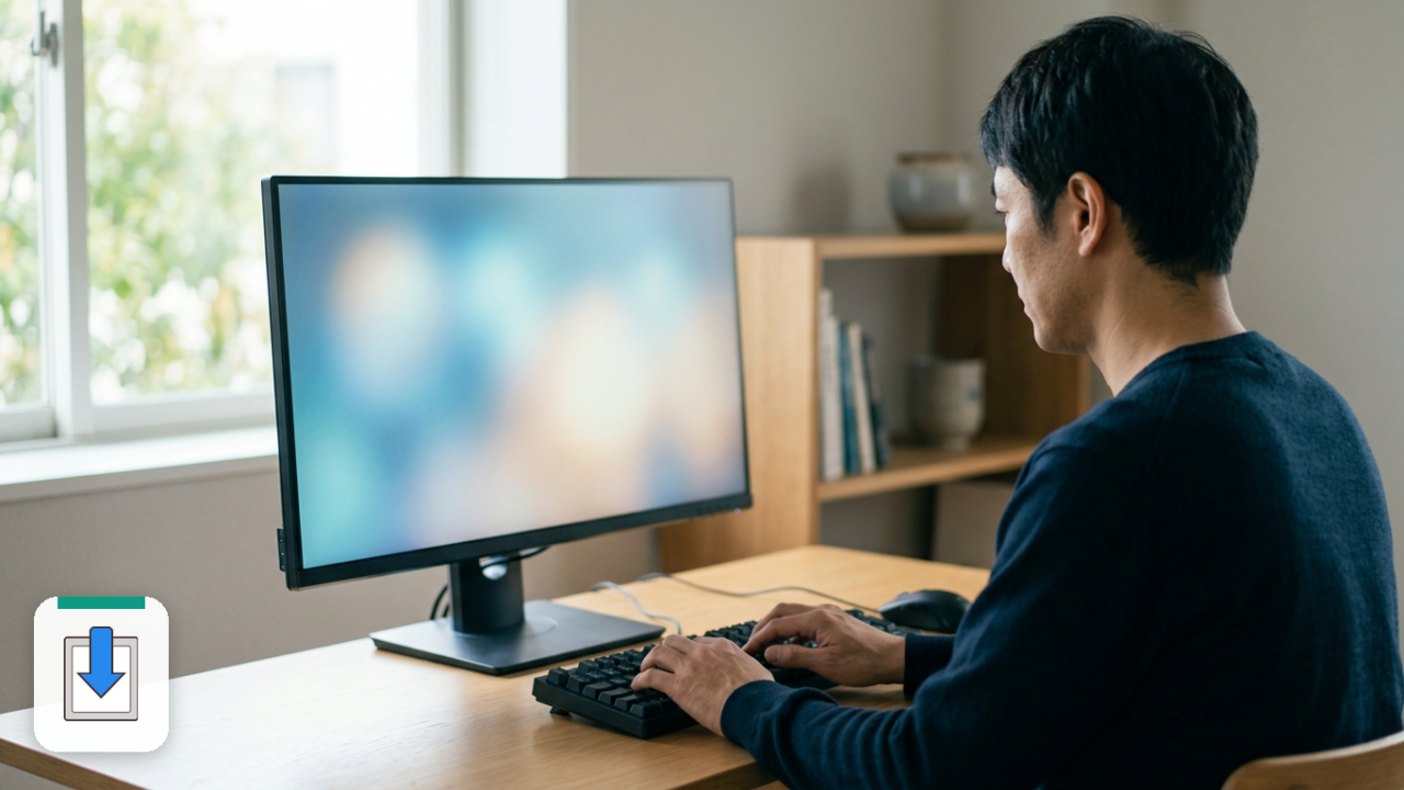 Windows標準のクリップボード履歴を確認しながらキーボードを操作する男性