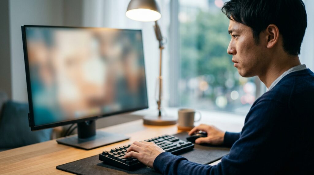 モニタを確認しながら操作している男性