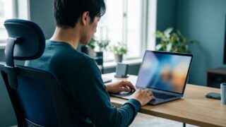 タスクスケジューラの不具合を調べている男性の後ろ姿
