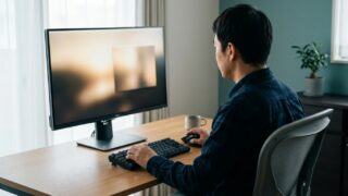 モニタの前で原因を切り分けている様子