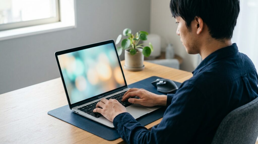 キーボードに手を置いてCliborの履歴を呼び出そうとしている手元
