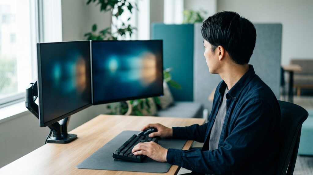 Cliborの設定と置き場所を順番に確認しているデスクの様子