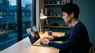 ノートPCのキーボードを操作する手元