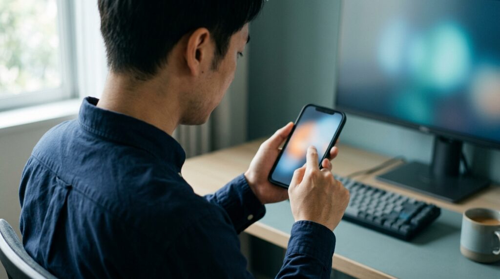 スマホの画面をタップしている様子